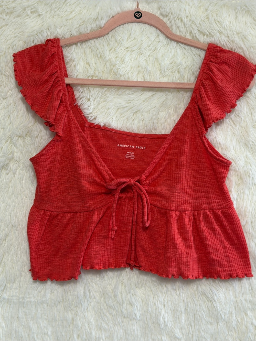 American Eagle Outfitters Red Ruffle Tie-Front Crop Top